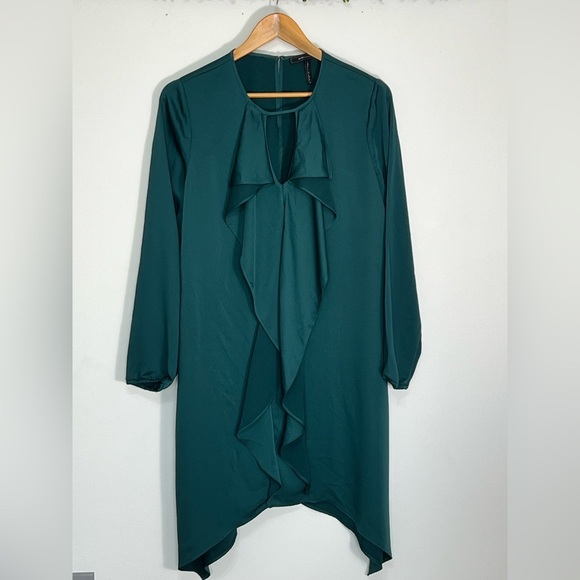 BCBGMAXAZRIA Asymmetrical Hem Ruffle Emerald Green Dress Medium - Picture 1 of 11